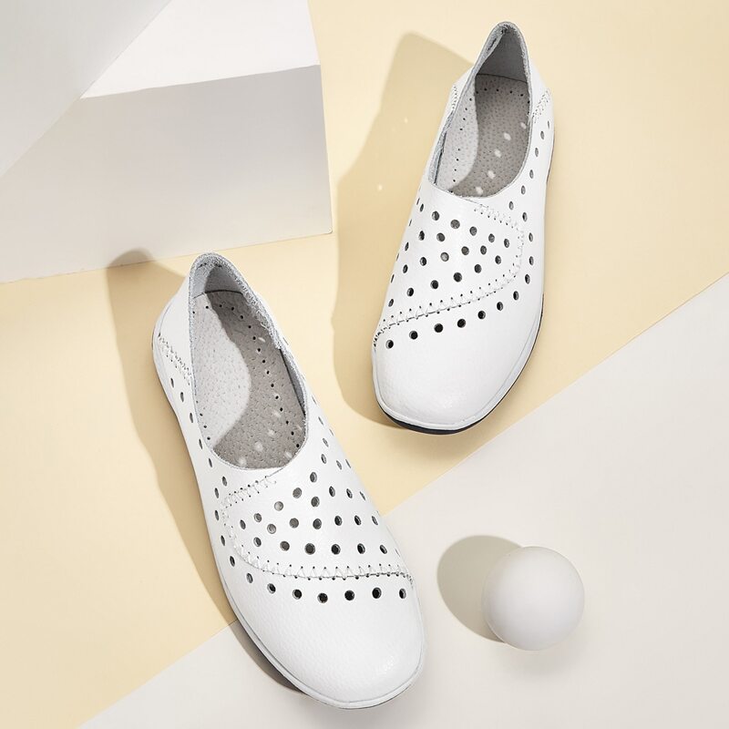 

Stitch Detail Hollow Out Slip On Sneakers, White