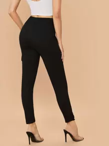 SHEIN Privé Slant Pocket Skinny Trousers - Black - View 2