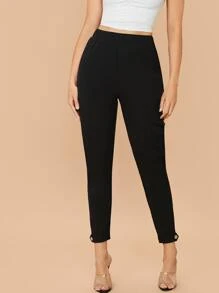 SHEIN Privé Slant Pocket Skinny Trousers - Black - View 3