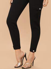 SHEIN Privé Slant Pocket Skinny Trousers - Black - View 4