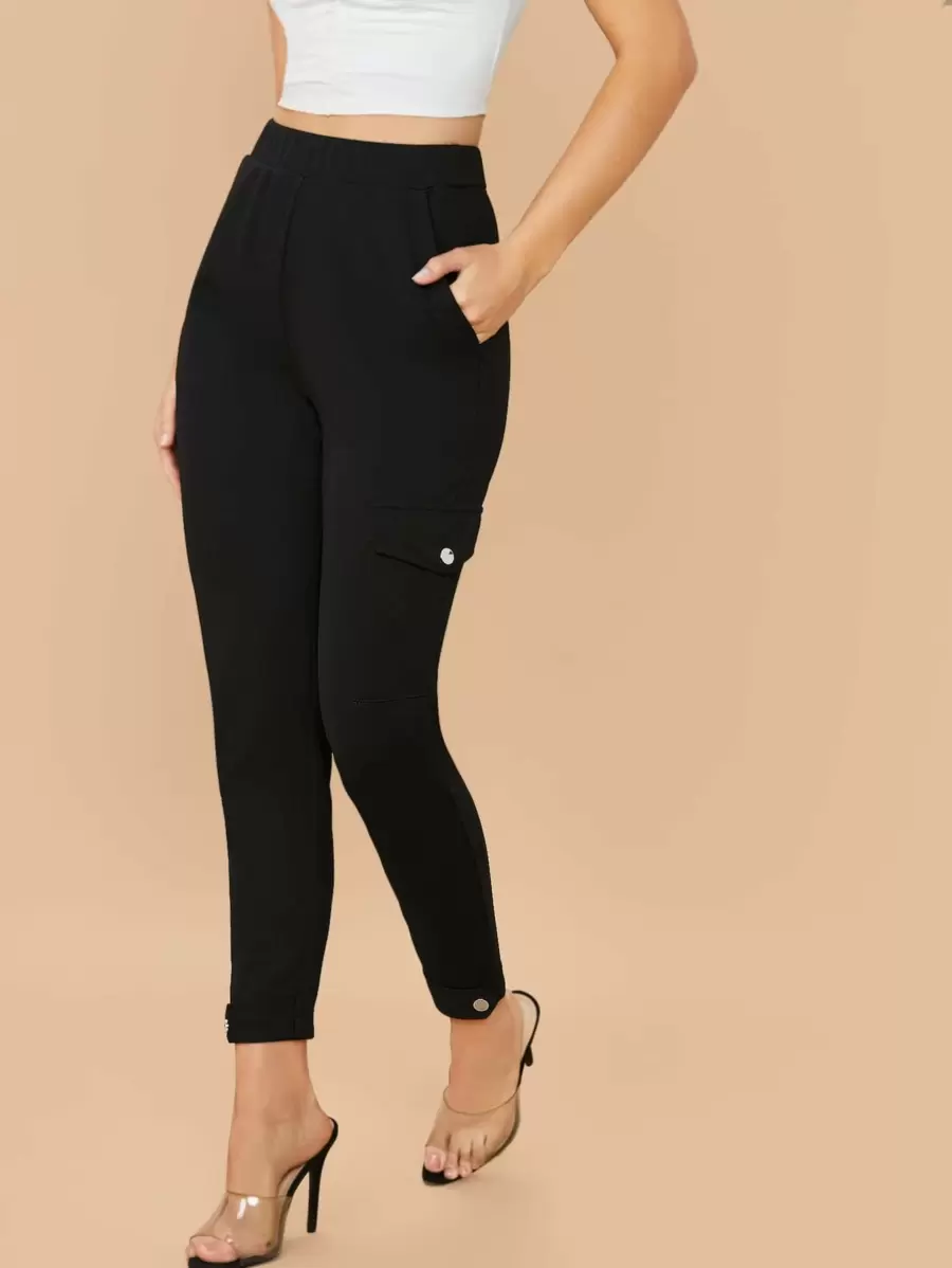 SHEIN Privé Slant Pocket Skinny Trousers - Black - View 1