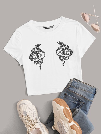 Camiseta corta con estampado de serpiente