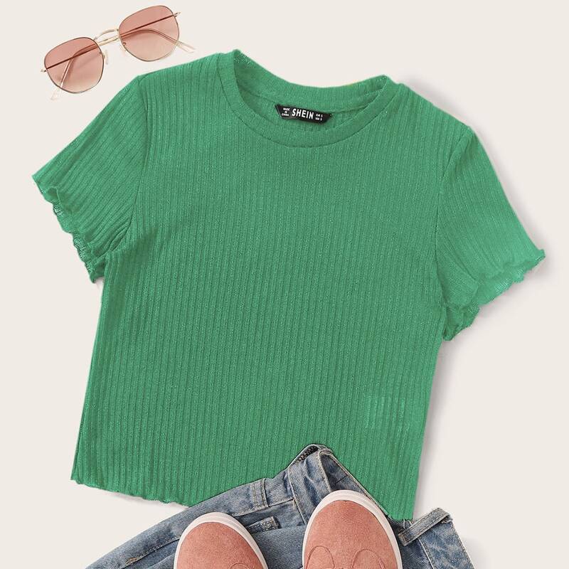 

Lettuce Edge Rib Crop Top, Green