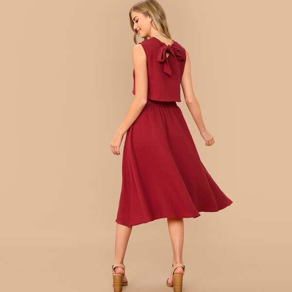 

Tie Back Crop Top & Button Front Skirt Set, Burgundy