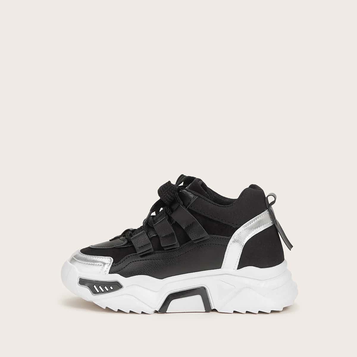 

Lace-up Front Chunky Sneakers, Black