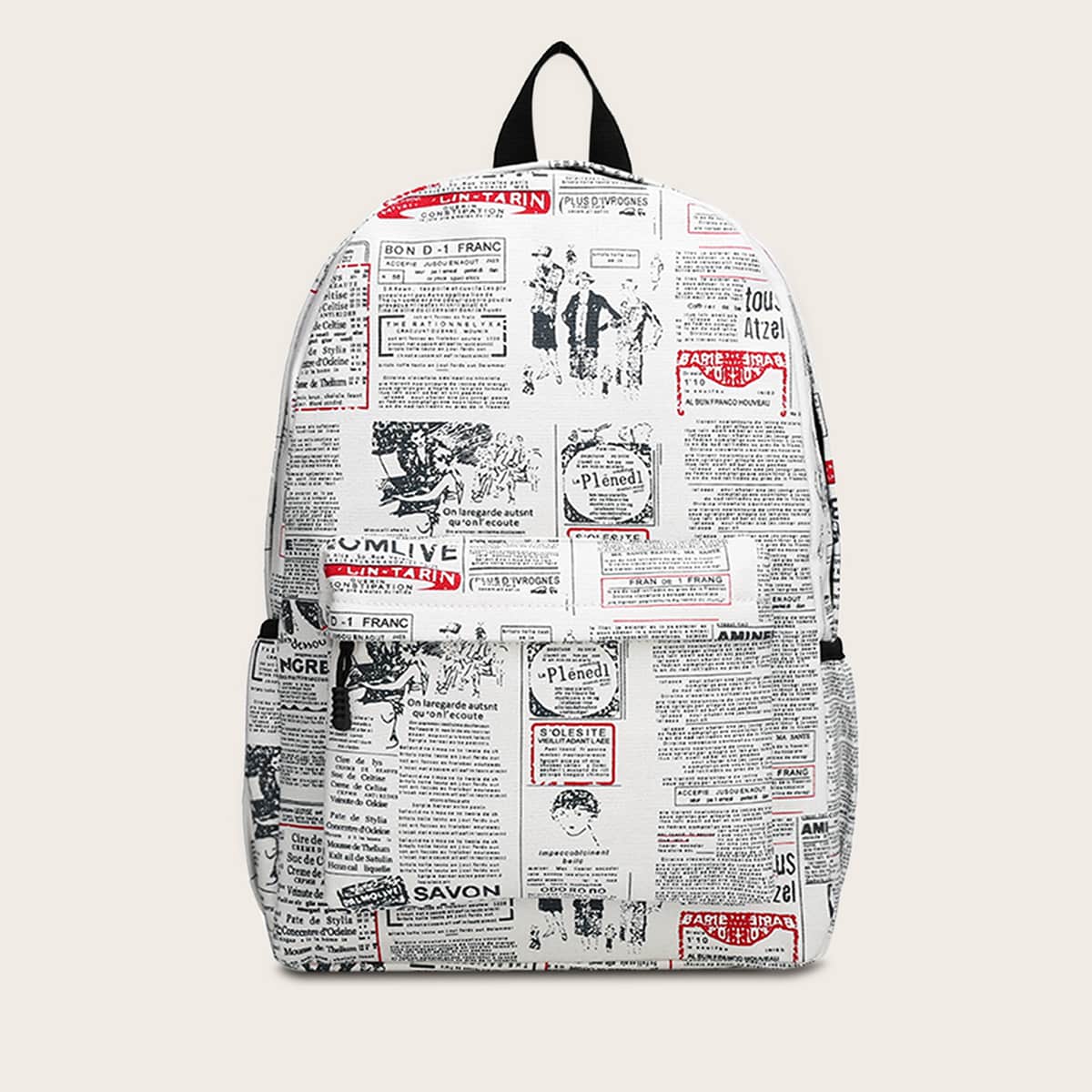 

Newspaper Print Pocket Front Backpack, Multicolor