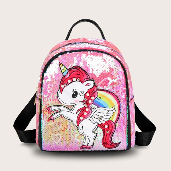 

Рюкзак с принтом единорога и искусственными жемчугами для девочек, Розовые