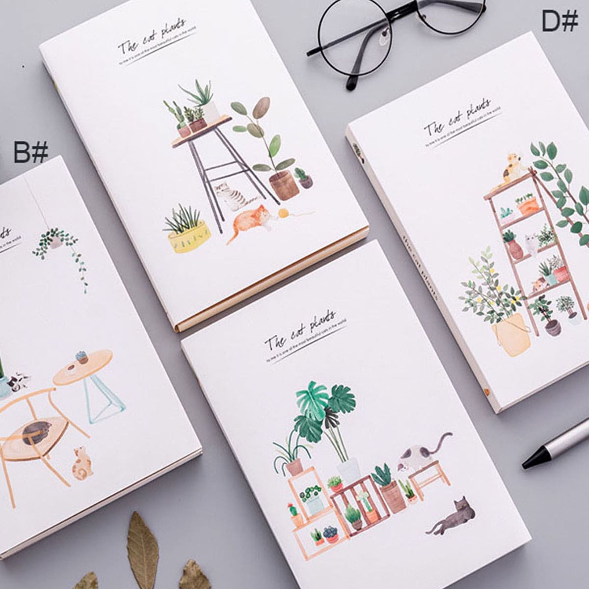 

1pack Cat With Plant Print Cover Notebook