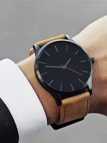 Reloj De Cuarzo Minimalista Para Hombres Con Correa De Pu - Negro - Ver 1