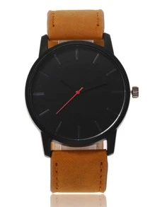Reloj De Cuarzo Minimalista Para Hombres Con Correa De Pu - Negro - Ver 3