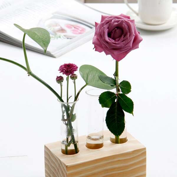 

Стеклянная пробирка Ваза с деревянным основанием, Многоцветный