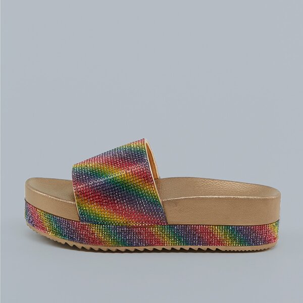 

Rainbow Crystal Open Toe Platform Slide Sandals, Multicolor