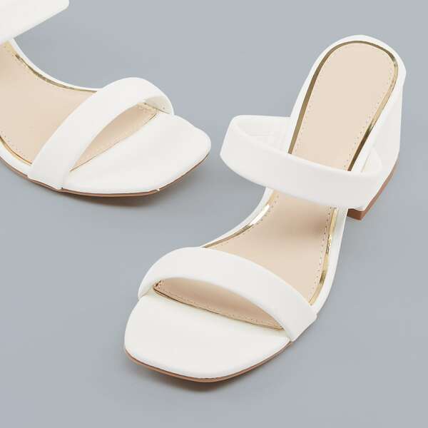 

Square Open Toe Two Band Low Block Heel Sandals, White