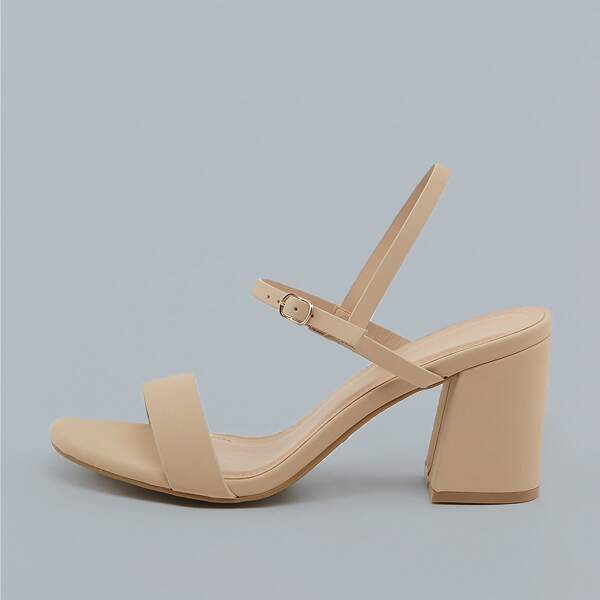 

Open Toe Ankle Strap Block Heel Sandals, Nude