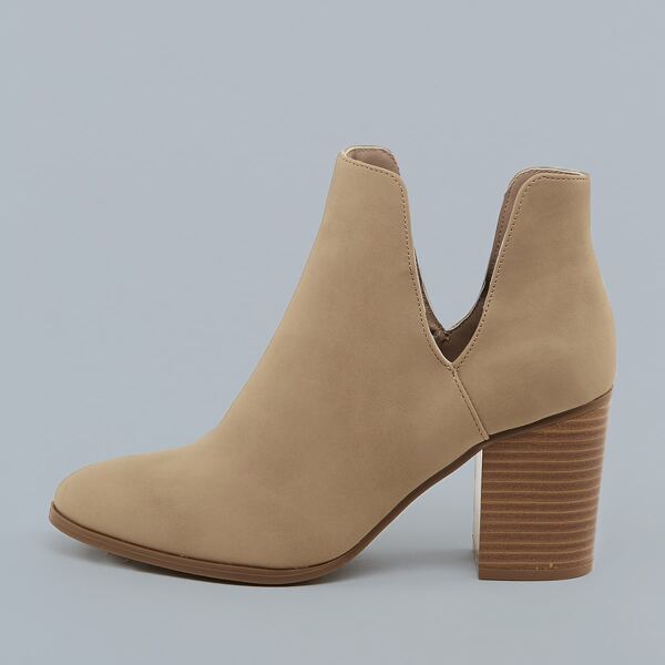 

Cut Out Detail Almond Toe Chunky Heel Booties, Khaki