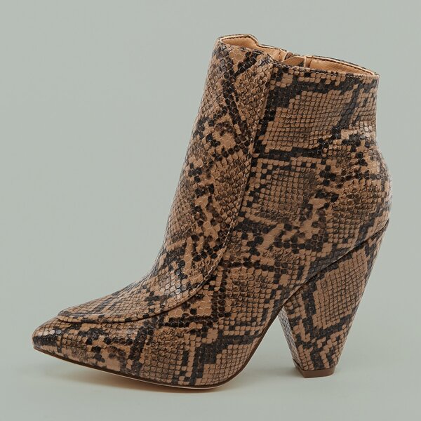 

Pointy Toe Cone Heel Snakeskin Ankle Boots, Multicolor