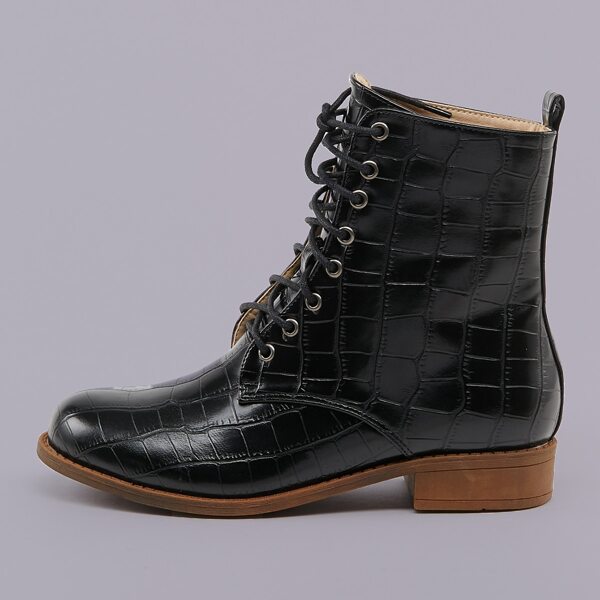 

Lace Up Croc Embossed Combat Boots, Black
