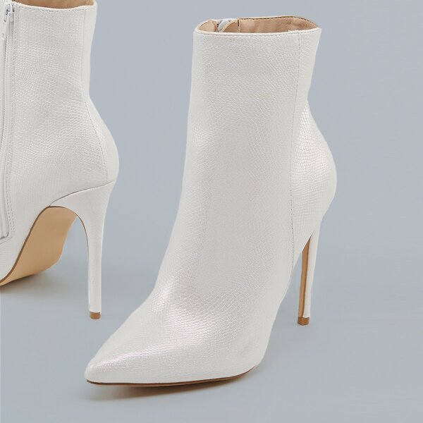 

Pointy Toe Iridescent Stiletto Heel Ankle Boots, White