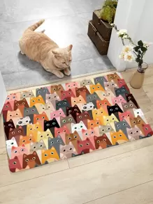 Alfombra de piso con patrón de gato de dibujos animados - Multicolor - Ver 1