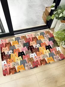 Alfombra de piso con patrón de gato de dibujos animados - Multicolor - Ver 3