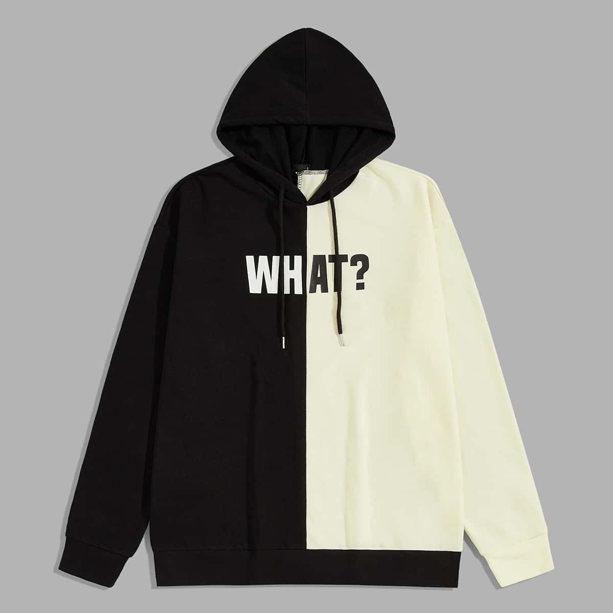 

Guys Drawstring Detail Letter Graphic Colorblock Hoodie, Multicolor