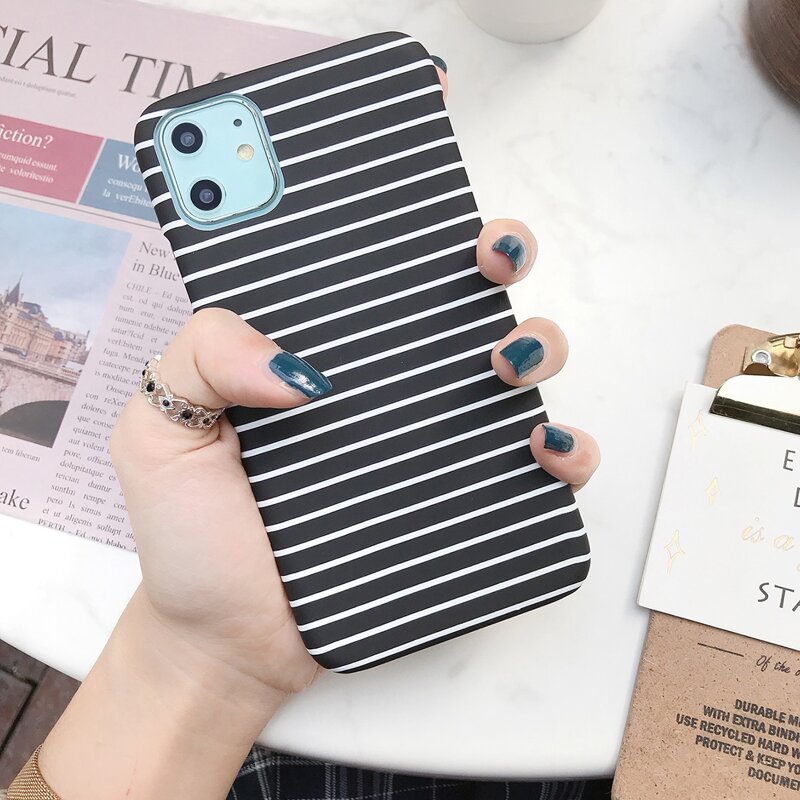

Two Tone Striped iPhone Case, Black and white