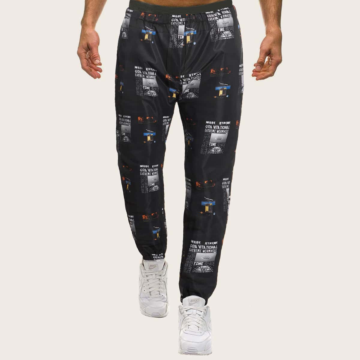 

Guys Letter Graphic Windbreaker Sweatpants, Black