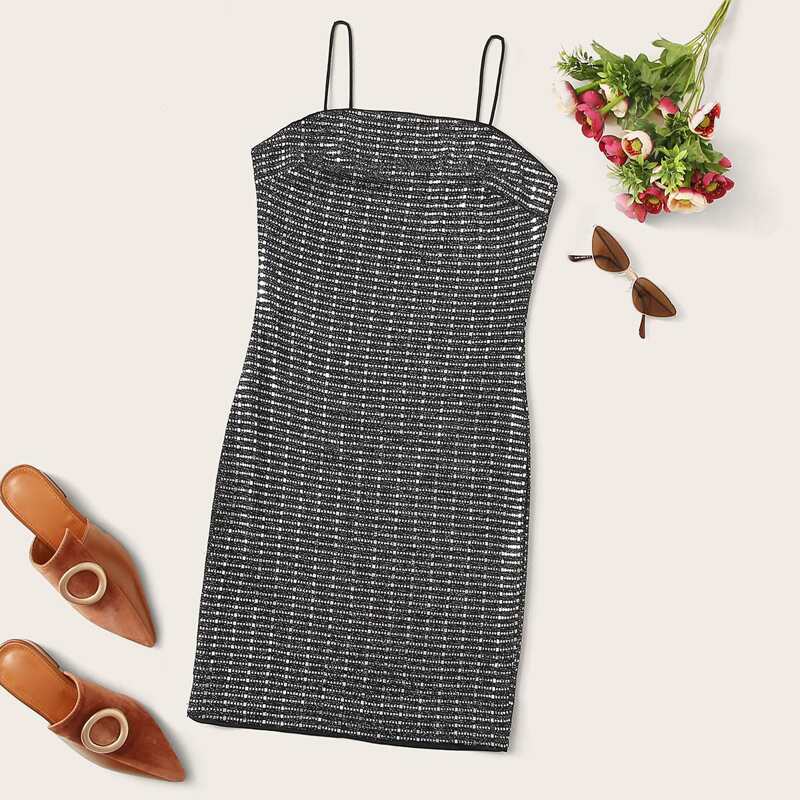 

Sequin Mini Bodycon Cami Dress, Grey