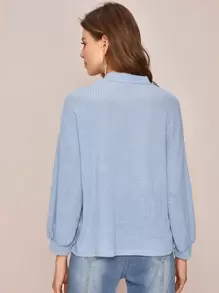 SHEIN Privé 落肩小高領羅紋針織t恤 - 淺藍色 - 查看 2