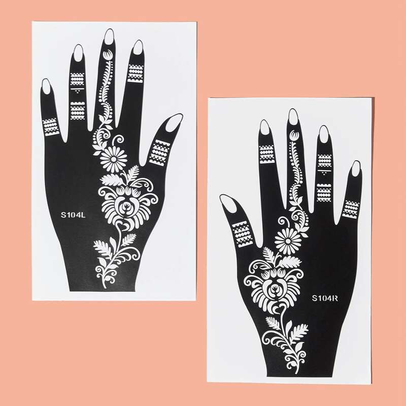

2pcs Flower Pattern Hand Tattoo Template, Black