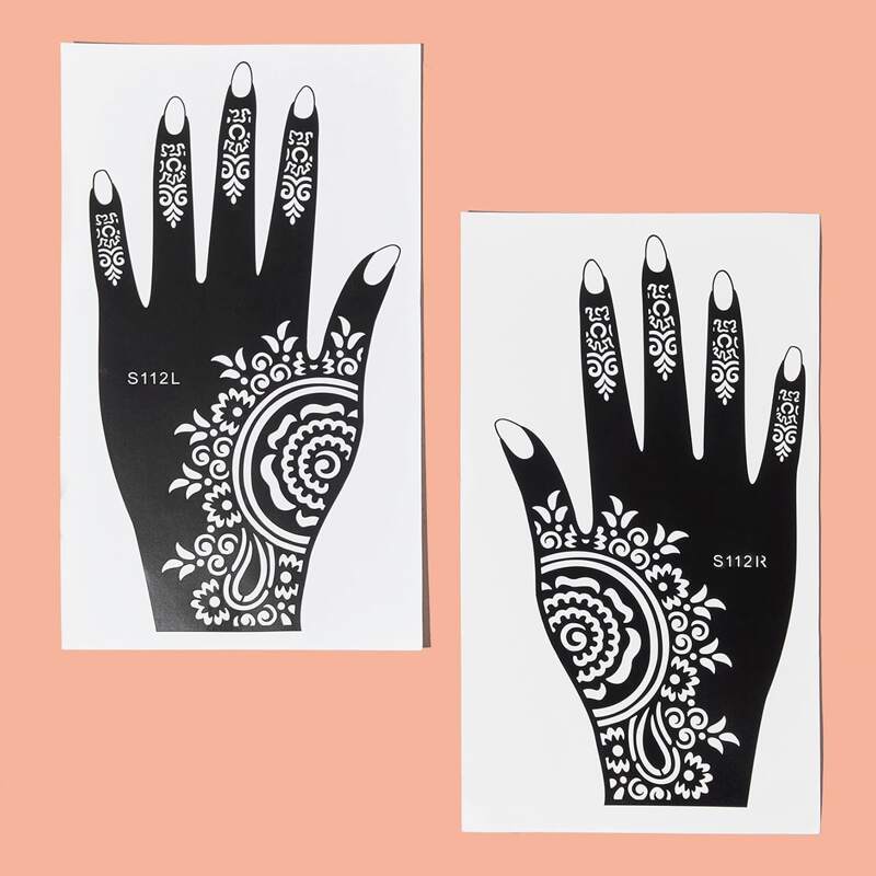 

2pcs Flower Pattern Hand Tattoo Template, Black
