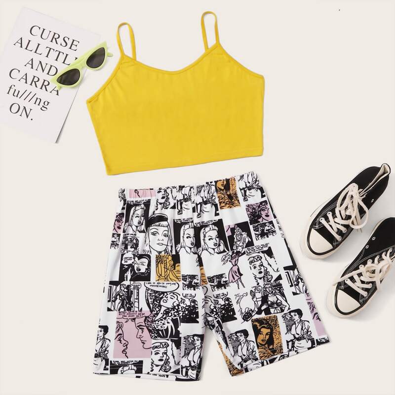

Yellow Cami & Pop Art Print Shorts, Multicolor