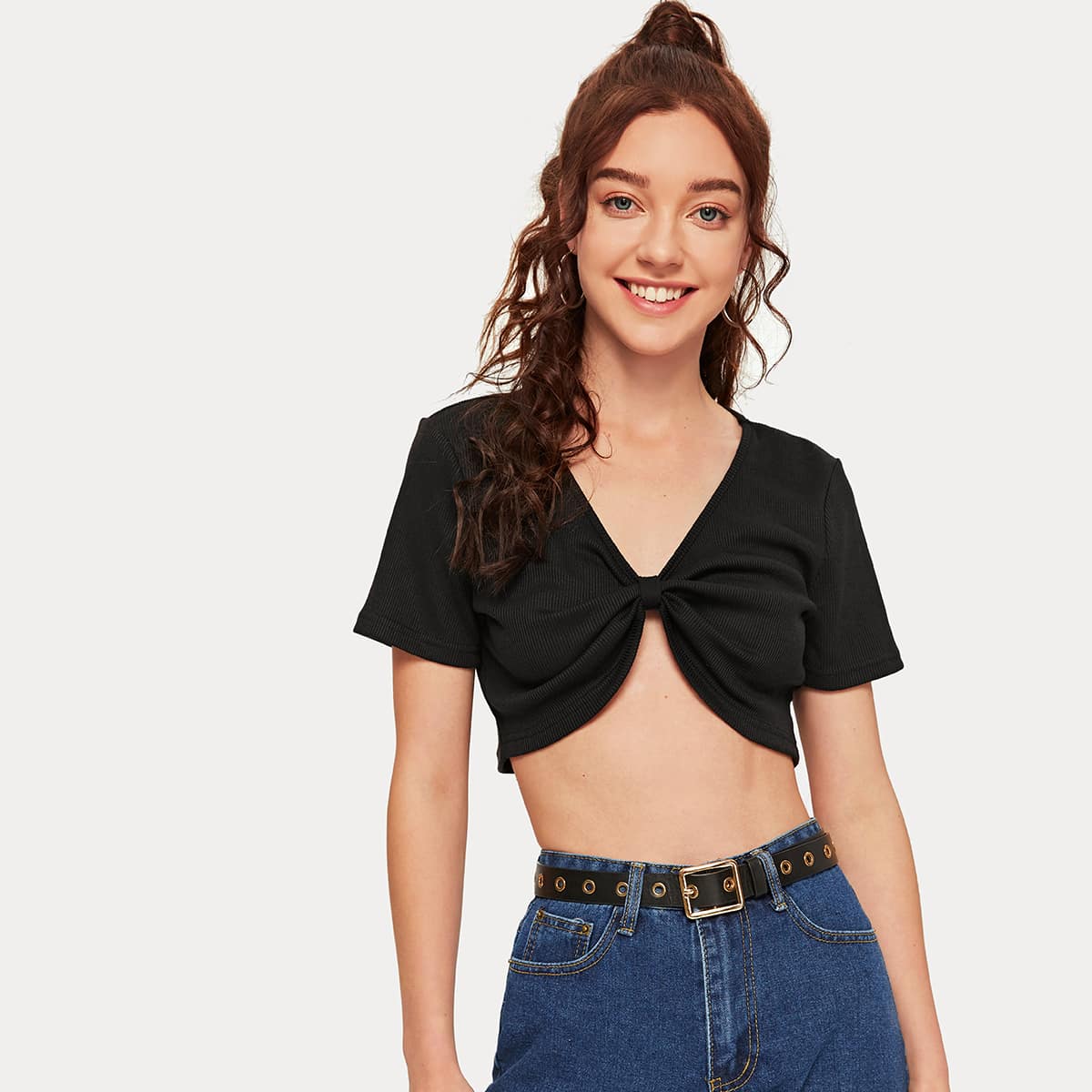 

Knot Front Crop Top, Black
