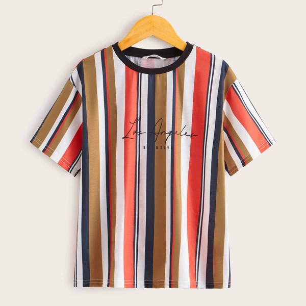 

Boys Letter Graphic Striped Tee, Multicolor