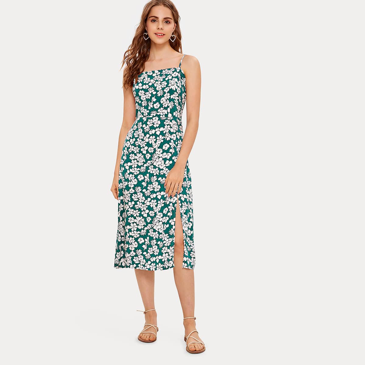 

Floral Split Midi Cami Dress, Multicolor