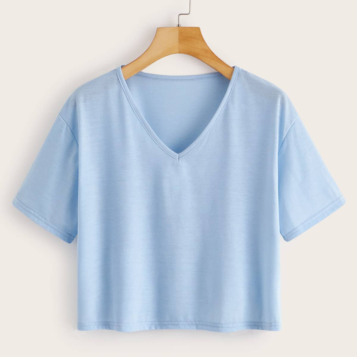 

V Neck Boxy Tee, Blue