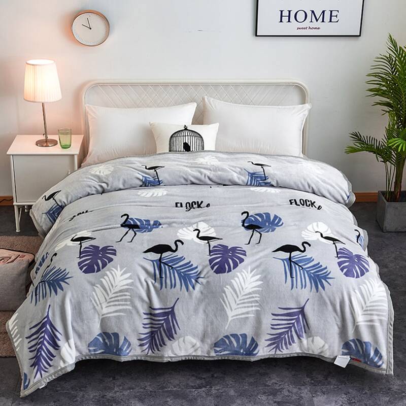 

Leaf Print Plush Blanket, Grey