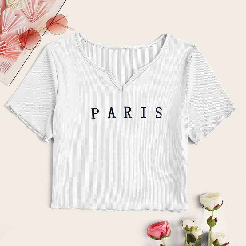 

Letter Graphic Notch Neck Crop Tee, White