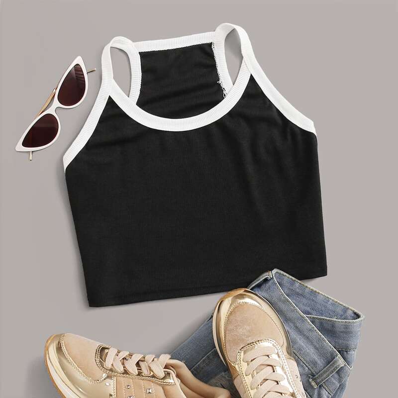 

Ribbed Crop Cami, Black