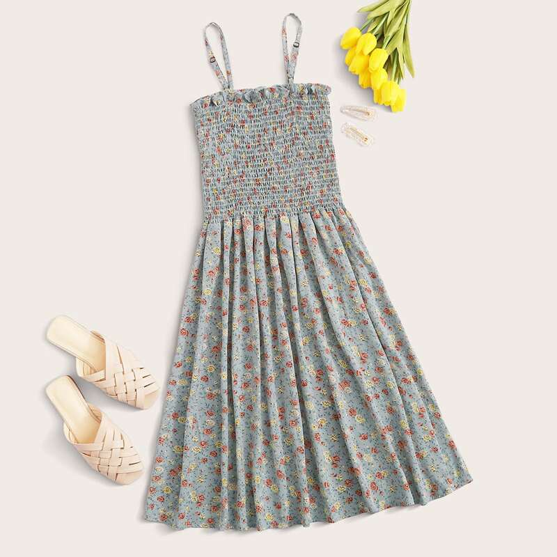 

Ditsy Floral Shirred Cami Midi Dress, Multicolor