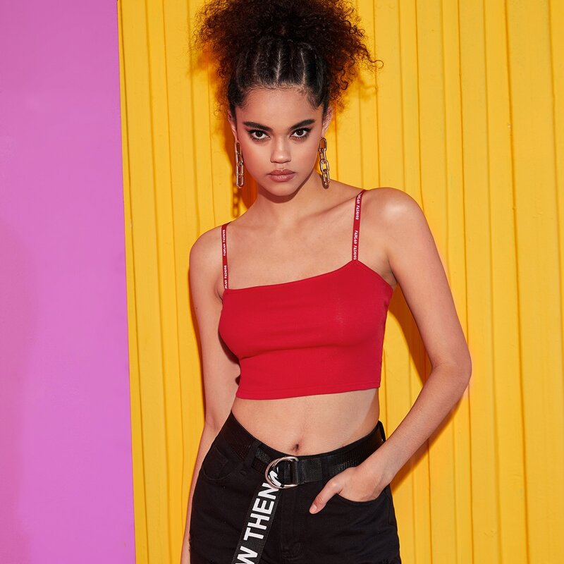

Letter Print Strap Crop Red Cami
