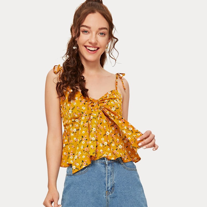 

Ditsy Floral Knot Front Cami, Yellow