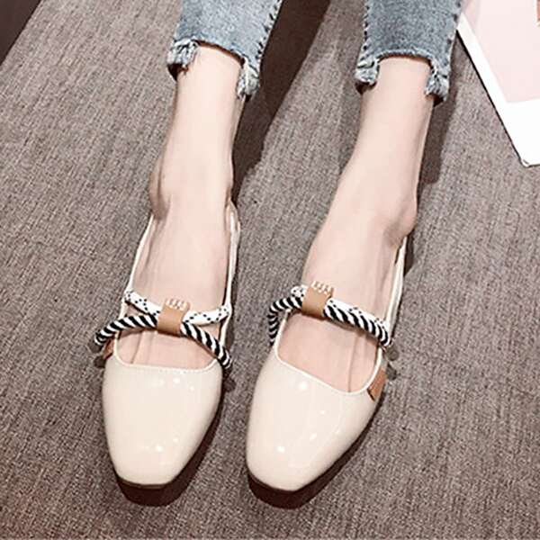 

Square Toe Slingback Flats, Beige