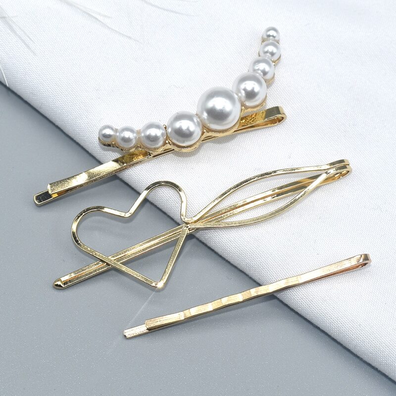 

3pcs Faux Pearl Decor Hair Clip, Gold