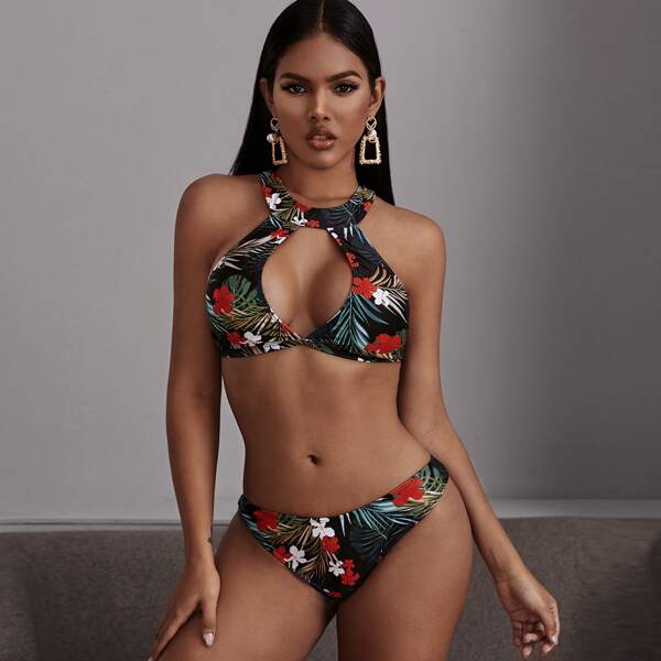 

Tropical Cut-out Bikini Swimsuit, Multicolor