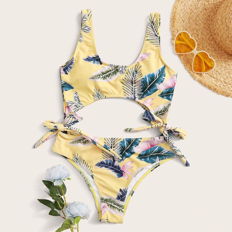 

Tropical Tie Side One Piece Swimsuit, Multicolor