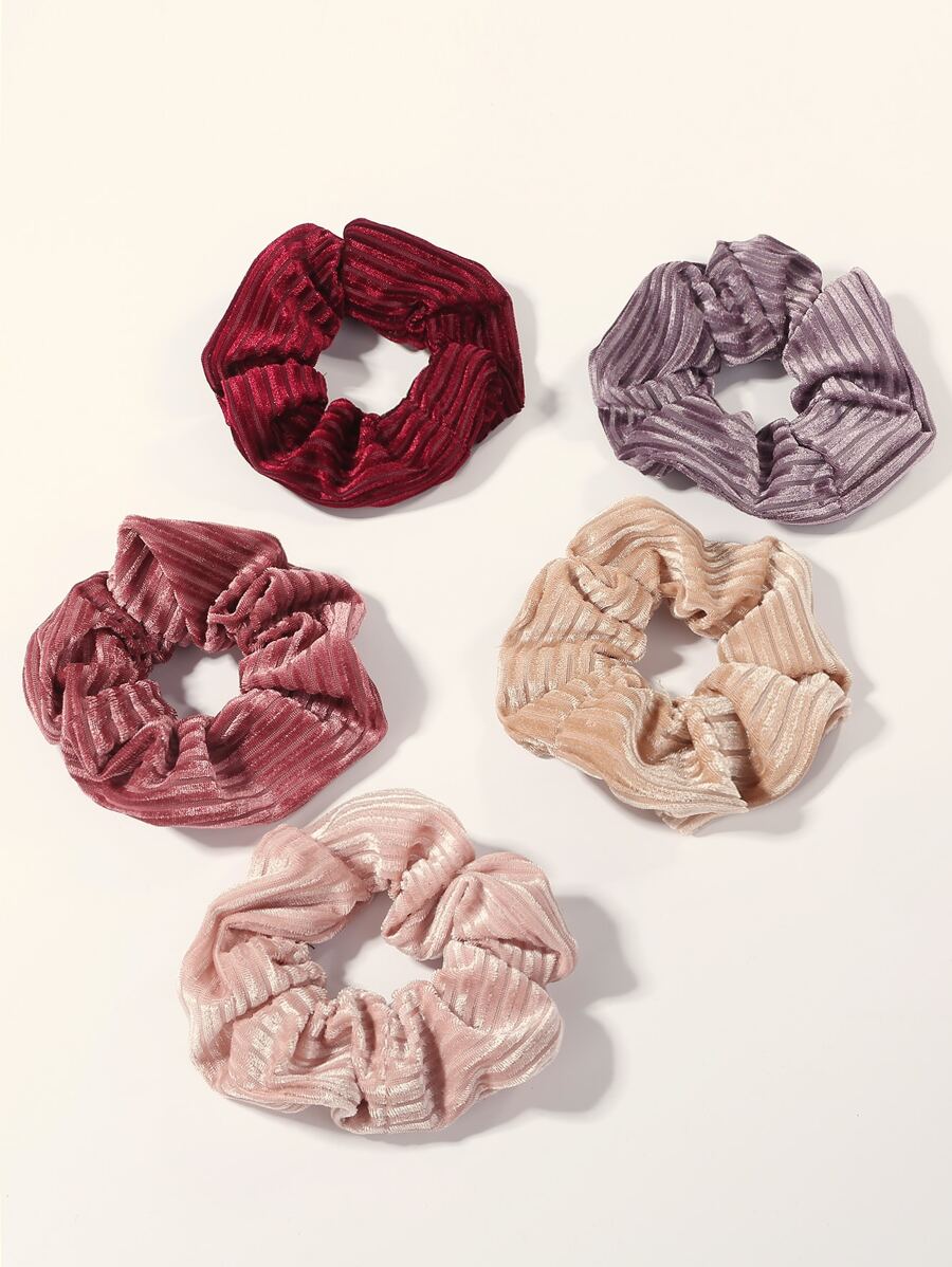 5pcs Ribbed Crumpled Scrunchie - Multicolor - View 1