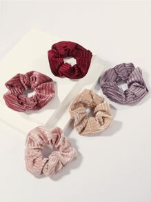 5pcs Ribbed Crumpled Scrunchie - Multicolor - View 3