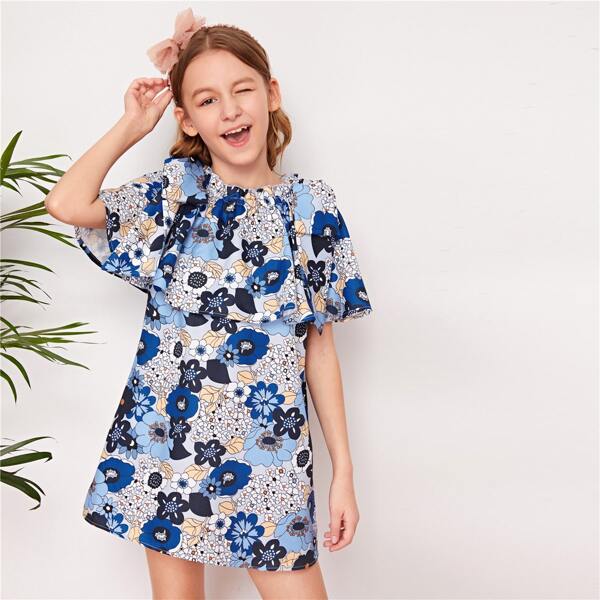 

Girls Removable Bow & Ruffle Detail Two Way Floral Dress, Multicolor