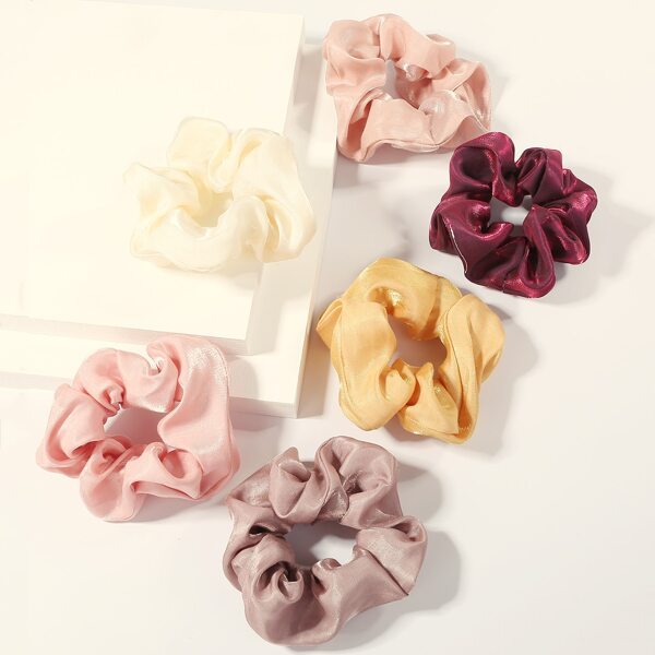 

6pcs Satin Crumpled Scrunchie, Multicolor